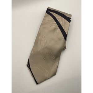 Brioni Roma Pure Silk Necktie Made in Italy Black Tan Geometric Design